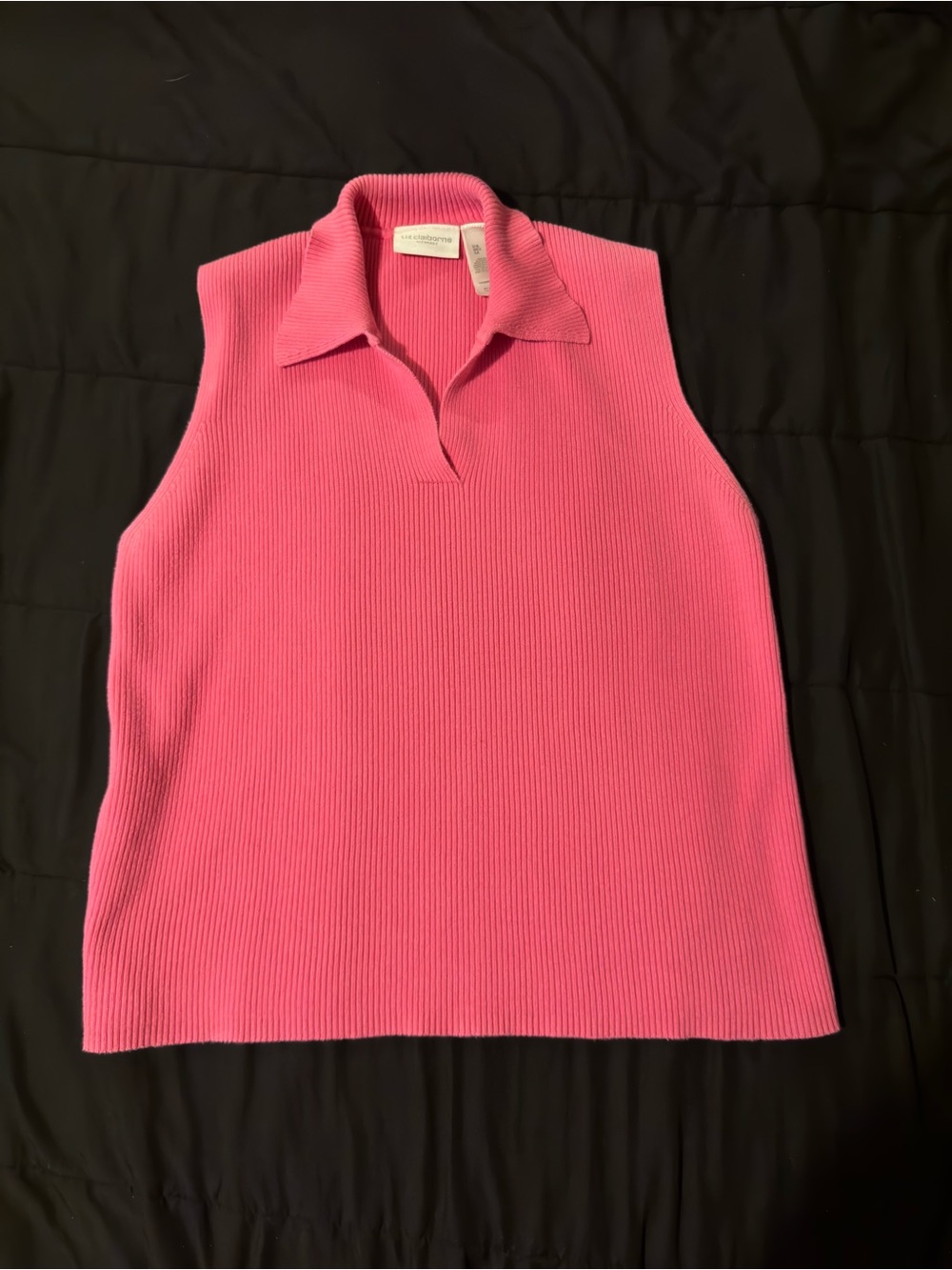 Liz Claiborne Ribbed Sleeveless Polo Tank - Hot Pink